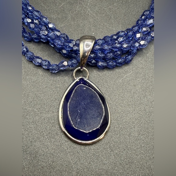 Multi Strand Blue Beaded Faux Gemstone Pendant Choker Necklace, Jewelry Gifts - Picture 11 of 12